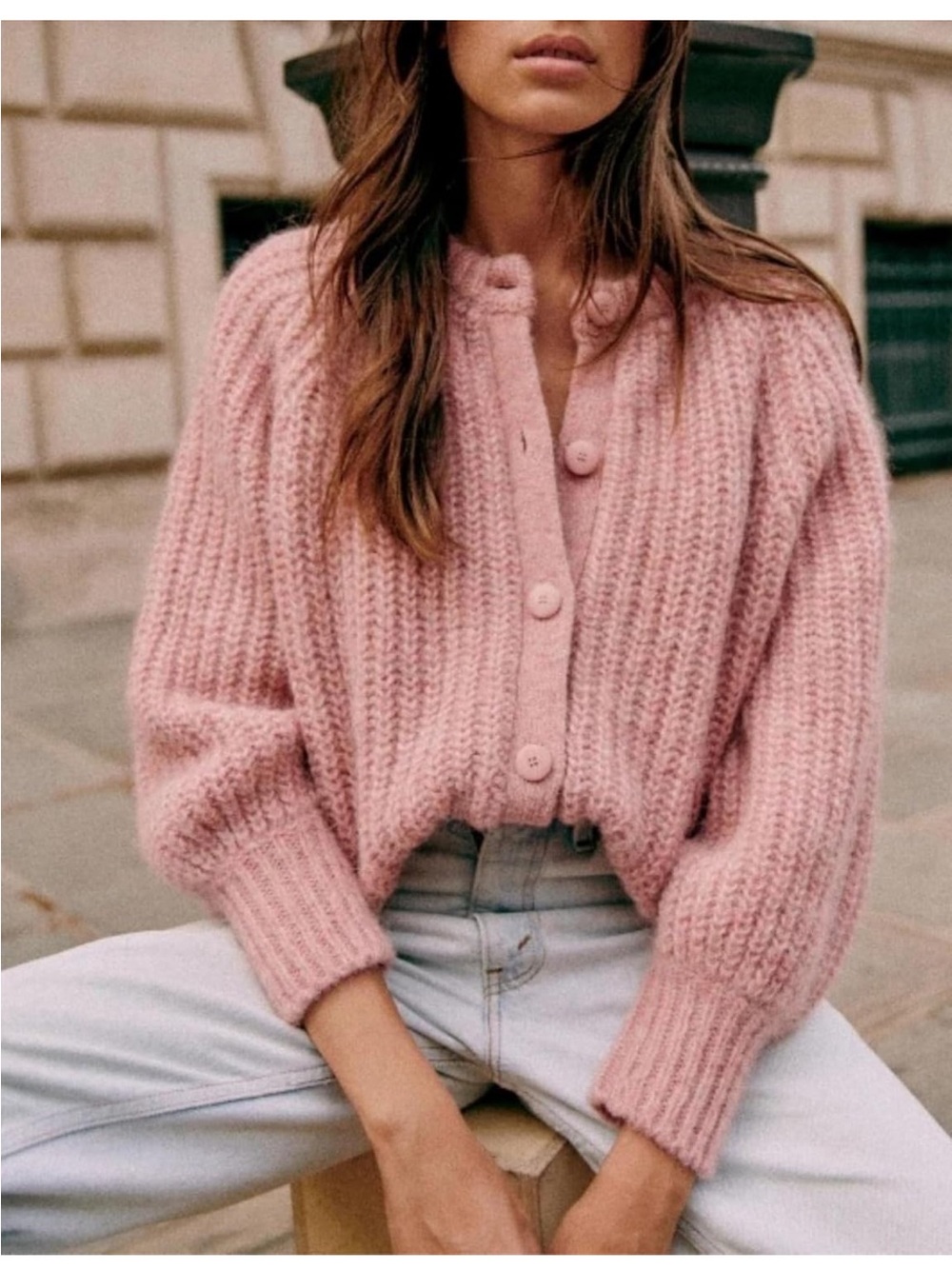 Cozy Pink Button-Up Knit Cardigan Sweater